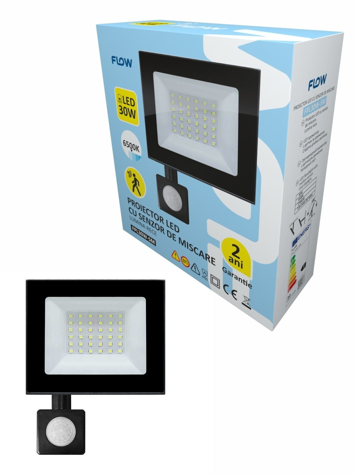 Proiector LED cu senzor de miscare 30W 6500K lumina rece FLOW FPL30W-SM