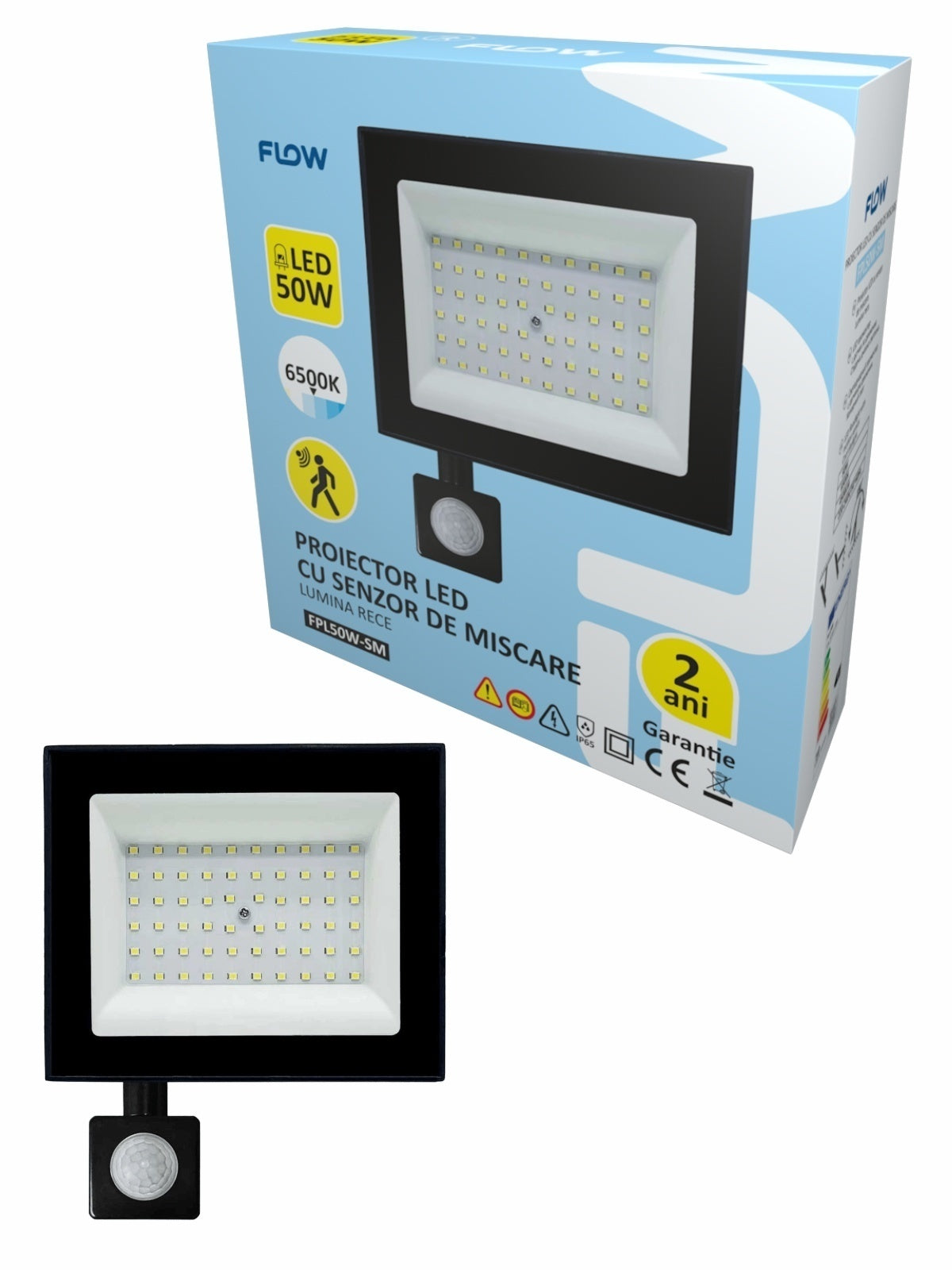 Proiector LED cu senzor de miscare 50W 6500K lumina rece FLOW FPL50W-SM