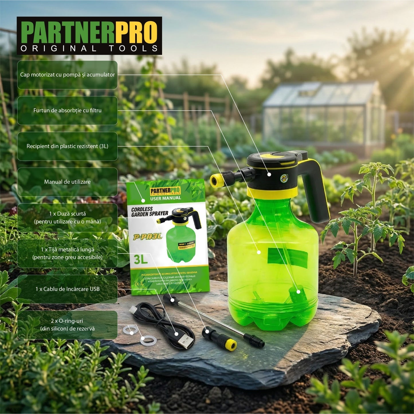 Pulverizator acumulator PartnerPro P-PA3L, 3L, 3 bar