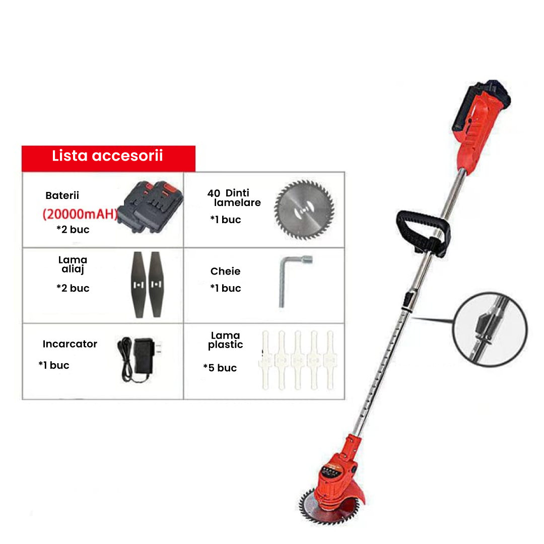 Trimmer electric pentru tuns gazon/iarbă 2-42V cu 2 baterii incluse