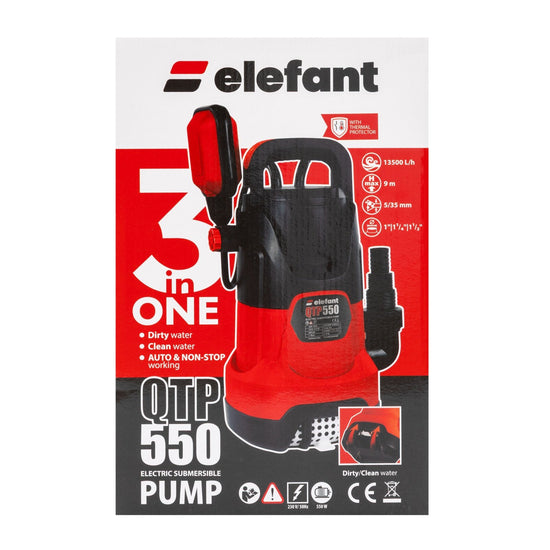 Pompa Submersibila Elefant QTP550, 550W, 13500L/h, 9m, Apa Curata si Murdara, Flotor Automat
