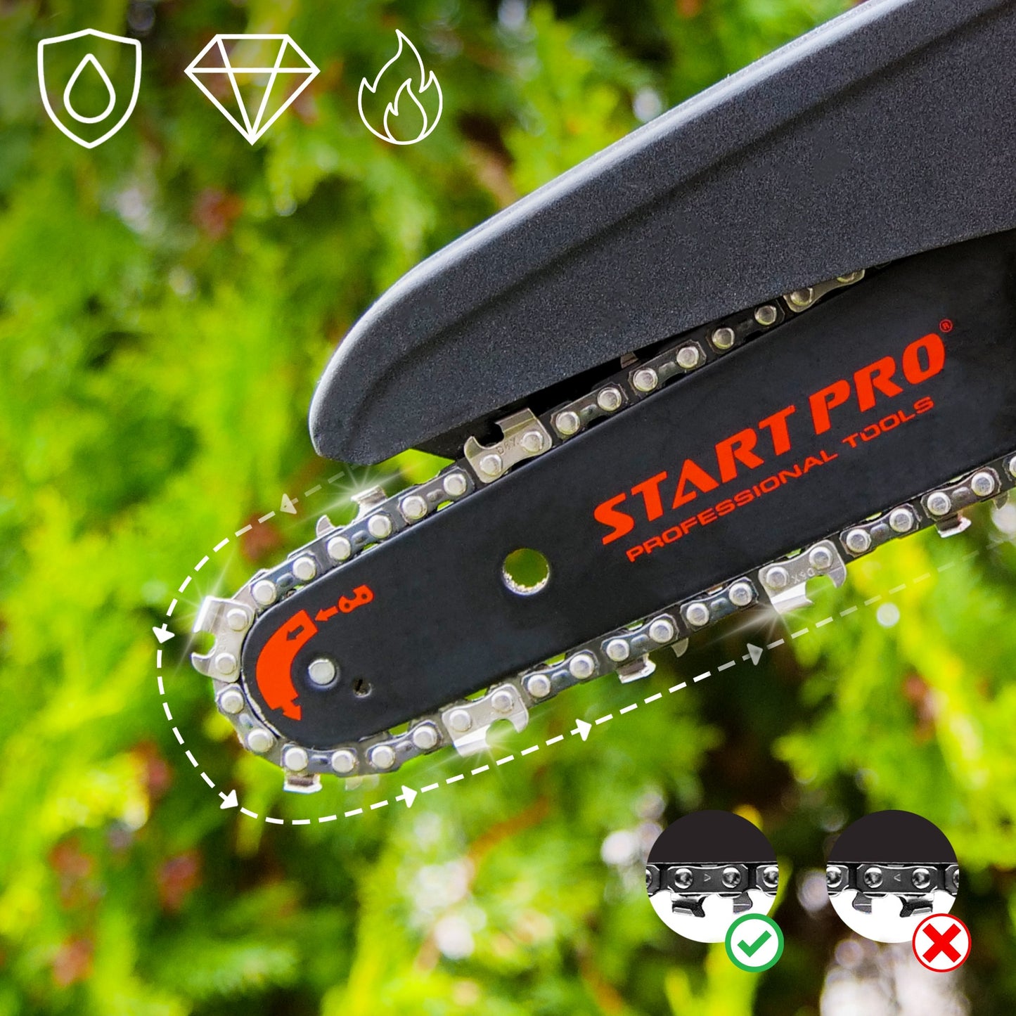 Mini ferastrau cu lant STARTPRO SBS2-21/6MBX 20V, 6 inch, 2 baterii, 2 lanturi, portabil