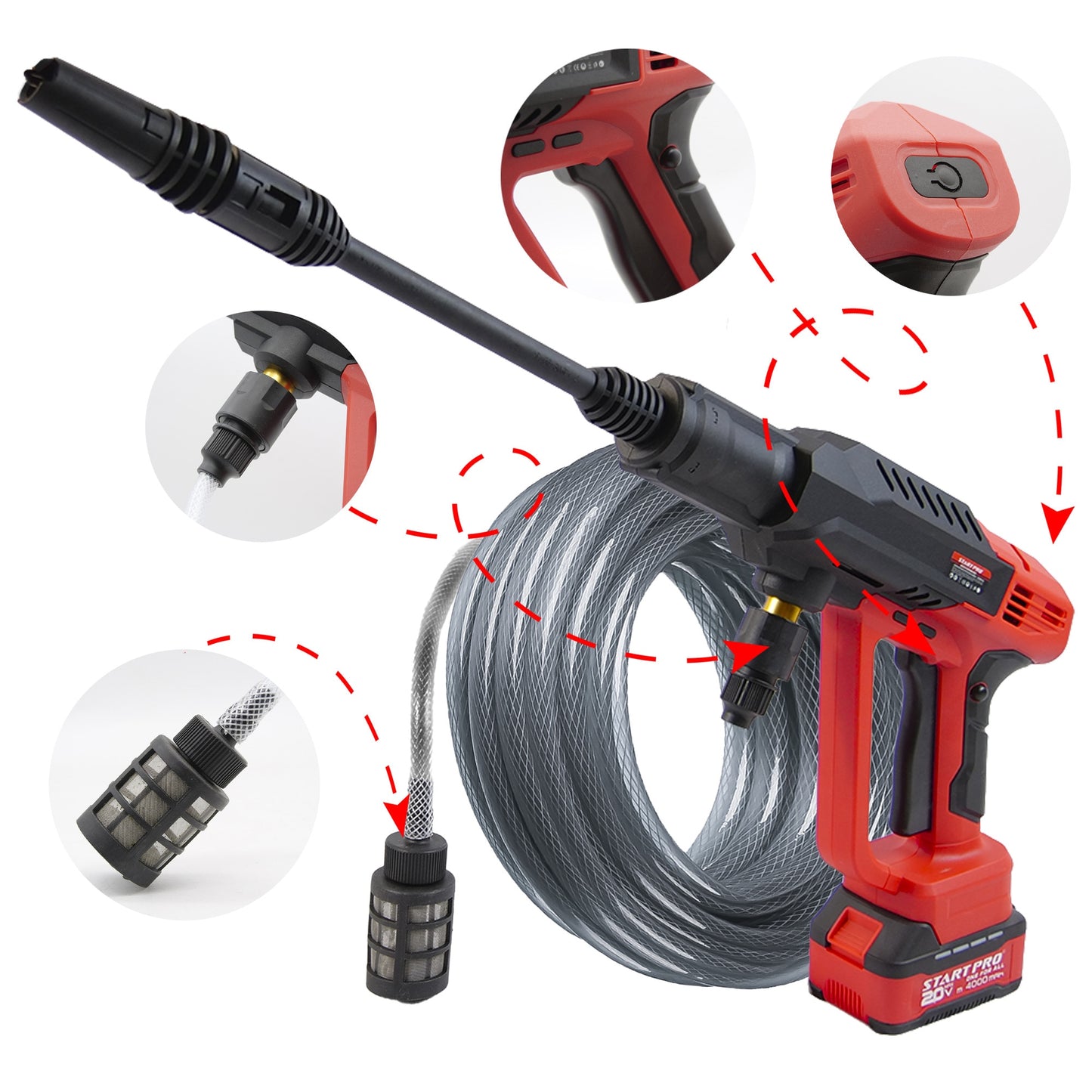 Aparat spalat presiune STARTPRO SCW2-21 20V, 27 bar, 4Ah, cu acumulator, incarcator, furtun 5m