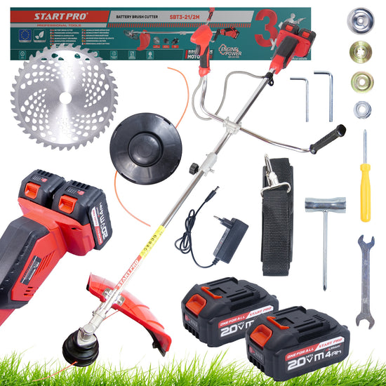 Motocoasa cu acumulator PROFESIONALA StartPro 40V, 8000rpm, 2 baterii 4Ah, 420mm, lama + fir