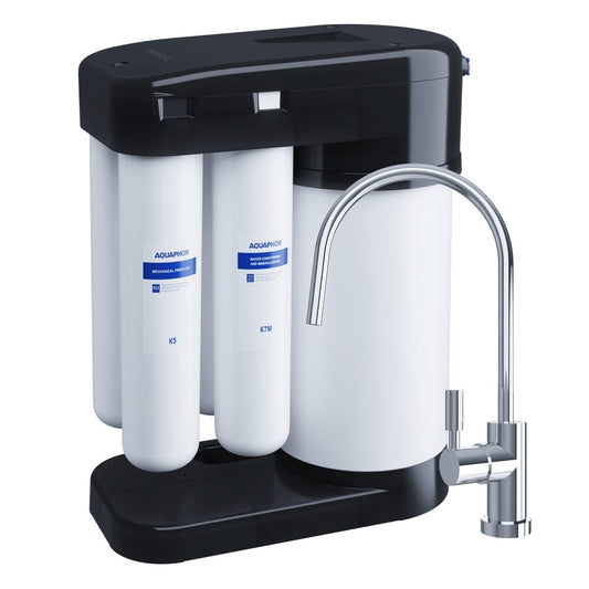 Aparat de filtrare apa cu osmoza inversa Aquaphor RO-102S Morion, 4 filtre (K5, K2, K7M, RO-100S), rezervor 5L, 380 L/zi