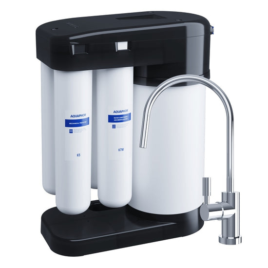 Aparat de filtrare apa cu osmoza inversa Aquaphor RO-102S Morion, 4 filtre (K5, K2, K7M, RO-100S), rezervor 5L, 380 L/zi