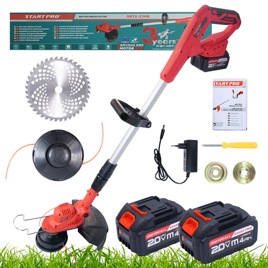 Motocoasa cu acumulator STARTPRO SBT2-21MB 20V, 2x4Ah, 8000RPM, tija telescopica, fir + disc