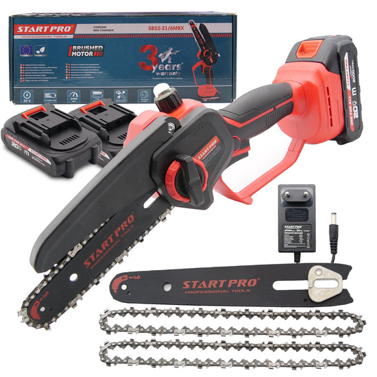 Mini ferastrau cu lant STARTPRO SBS2-21/6MBX 20V, 6 inch, 2 baterii, 2 lanturi, portabil