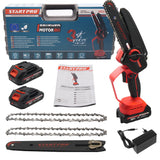 Mini ferastrau cu lant STARTPRO SBS2-21/6M 20V, 6 inch, 2 baterii 2Ah, 2 lanturi, portabil