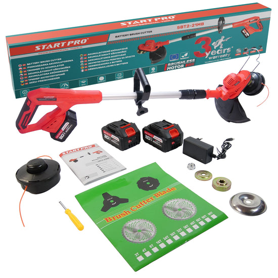 Motocoasa cu acumulator STARTPRO SBT2-21MB 20V, 2x4Ah, 8000RPM, tija telescopica, fir + disc