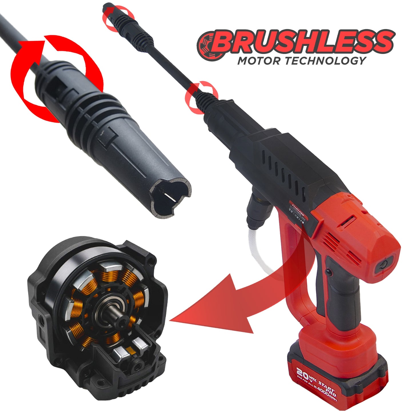 Aparat spalat presiune STARTPRO SCW2-21 20V, 27 bar, 4Ah, cu acumulator, incarcator, furtun 5m