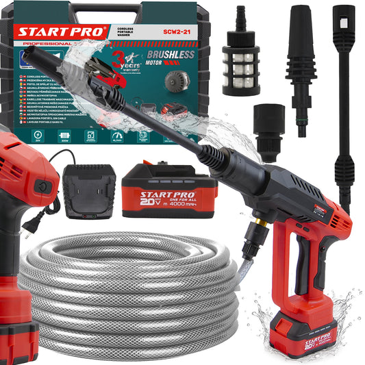 Aparat spalat presiune STARTPRO SCW2-21 20V, 27 bar, 4Ah, cu acumulator, incarcator, furtun 5m