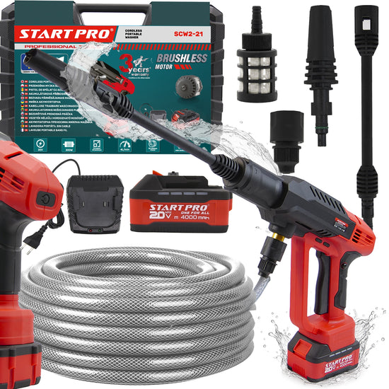 Aparat spalat presiune STARTPRO SCW2-21 20V, 27 bar, 4Ah, cu acumulator, incarcator, furtun 5m