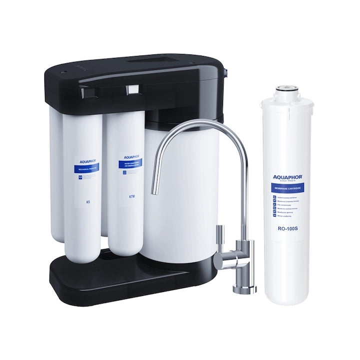 Aparat de filtrare apa cu osmoza inversa Aquaphor RO-102S Morion, 4 filtre (K5, K2, K7M, RO-100S), rezervor 5L, 380 L/zi