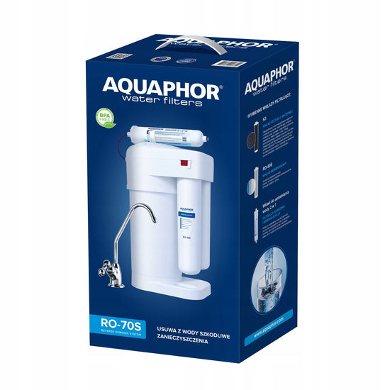 Sistem de filtrare cu osmoza inversa si mineralizare Aquaphor RO-70S, 3 filtre (K3, RO-50S, cartus 2in1), rezervor 5L, 190L/zi