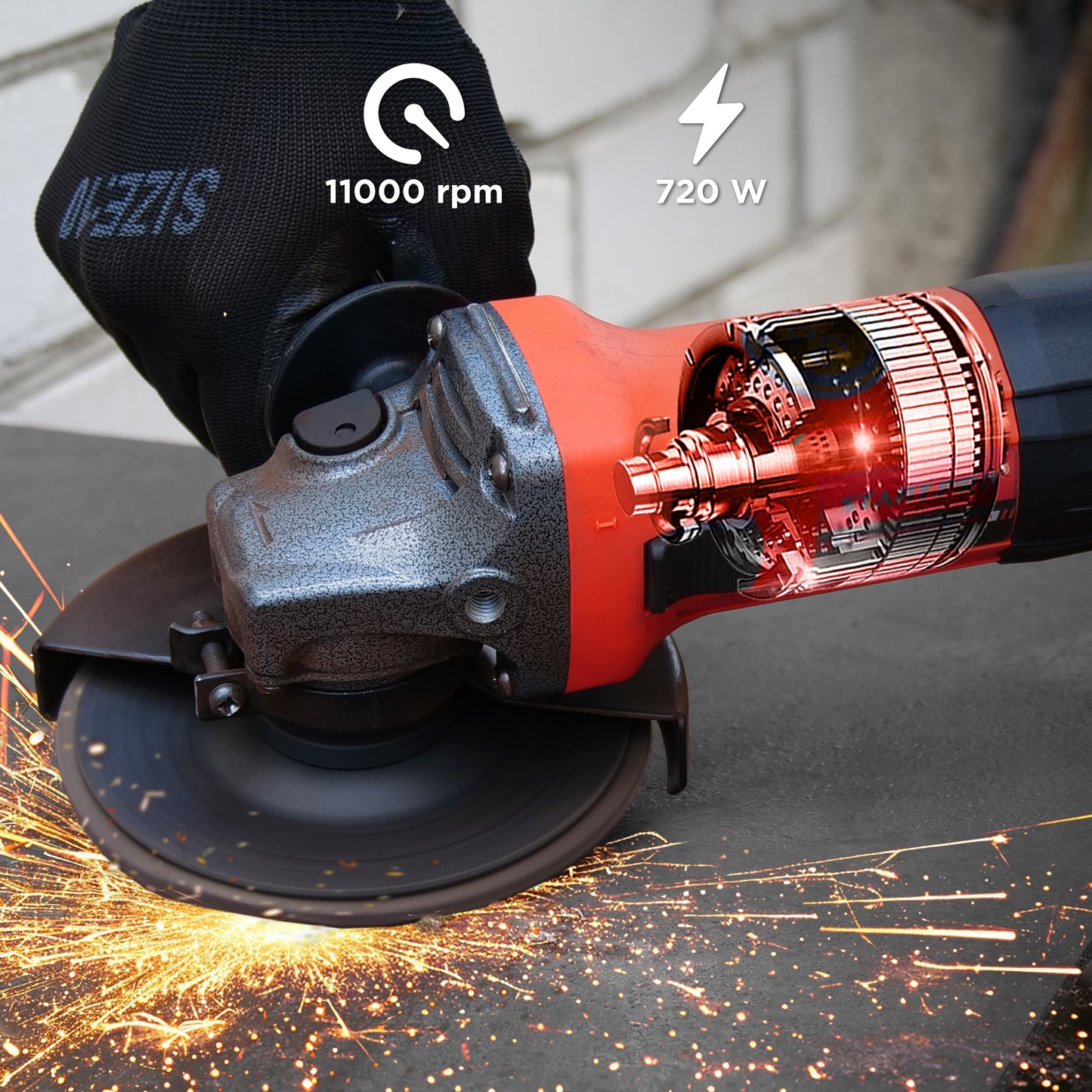 Polizor unghiular STARTPRO SAG-1170B 720W, 11000RPM, 125mm, M14, soft start, anti-restart