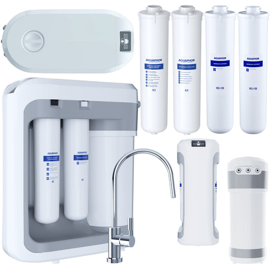 Sistem osmoza inversa Aquaphor RO-206S, 300 GPD, rezervor 5 L, pompa, LCD, cartuse incluse, HoReCa