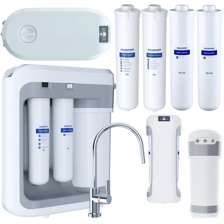 Sistem osmoza inversa Aquaphor RO-206S, 300 GPD, rezervor 5 L, pompa, LCD, cartuse incluse, HoReCa