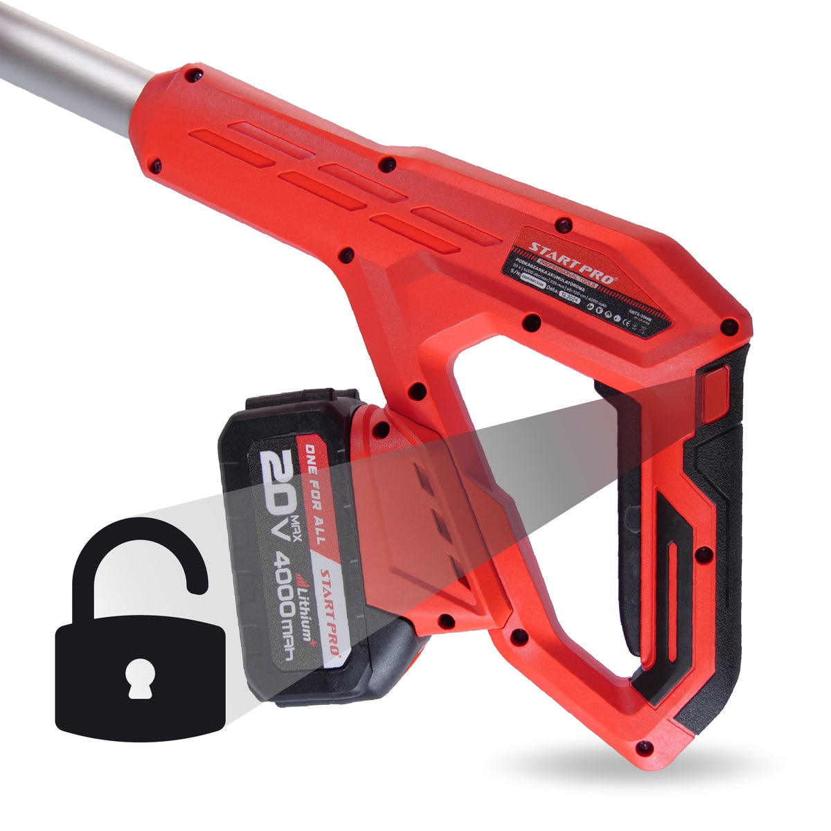 Motocoasa cu acumulator STARTPRO SBT2-21MB 20V, 2x4Ah, 8000RPM, tija telescopica, fir + disc