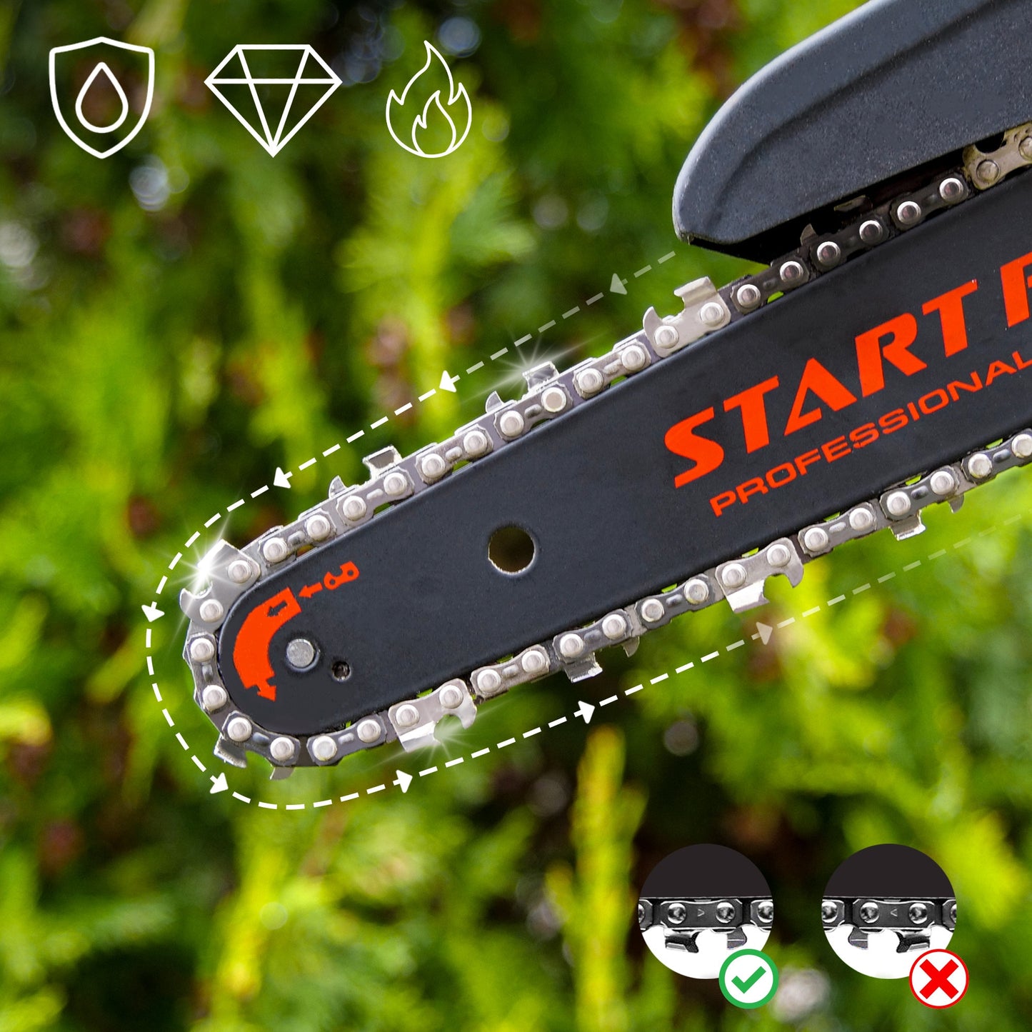 Mini ferastrau cu lant STARTPRO SBS2-21/8MBX 20V, 8 inch, motor fara perii, 2 baterii, 2 lanturi