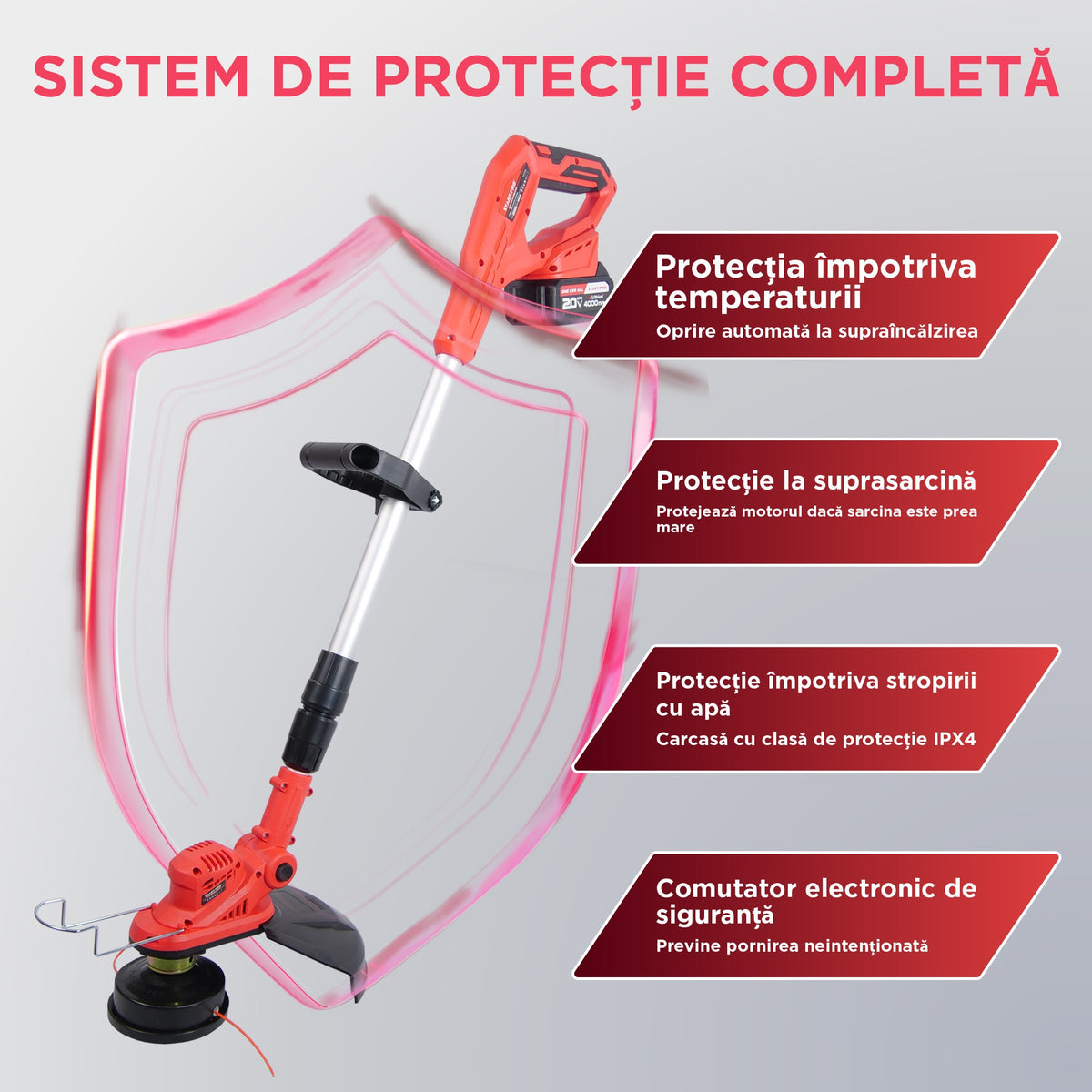 Motocoasa cu acumulator STARTPRO SBT2-21MB 20V, 2x4Ah, 8000RPM, tija telescopica, fir + disc