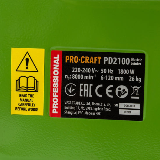 Masina de rindeluit Procraft, 1800W, latime 254mm, adancime 3mm, masa de lucru 913x257mm