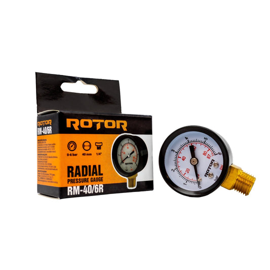 Manometru Radial Apa ROTOR RM-40/6R, 0-6 bari, 40mm, conexiune 1/4
