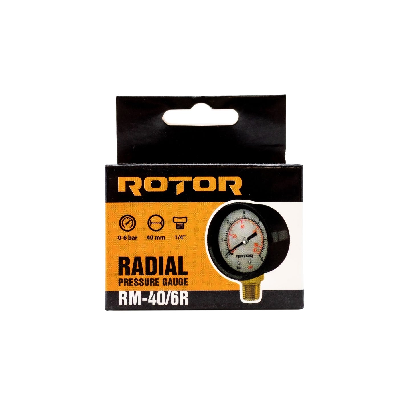 RM-40/6R, Manometru radial, apa 0-6 bar, 40 mm, conexiune 1/4", ROTOR