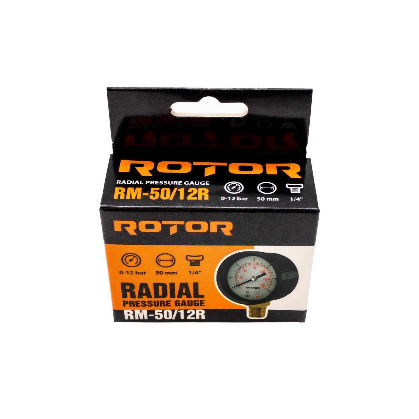 RM-50/12R, Manometru radial apa 0-12 bar, 50 mm, conexiune 1/4", ROTOR