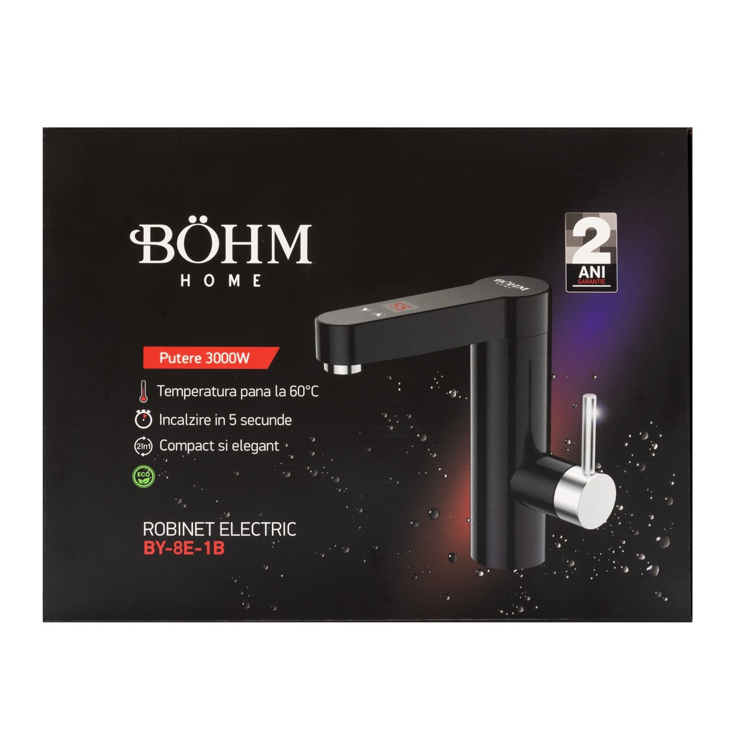 Robinet Electric Instant Bohm BY-8E-1B, 3000W, negru, afisaj digital, compact - detaliu 2