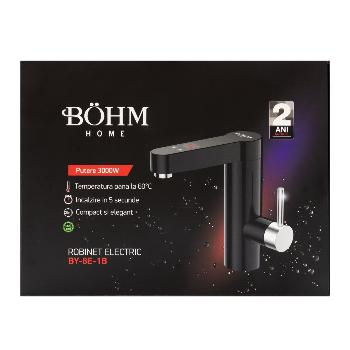 Robinet Electric Instant Bohm BY-8E-1B, 3000W, negru, afisaj digital, compact - detaliu 2