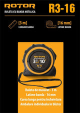 Ruleta ROTOR R3-16, 3m x 16mm, auto-blocare