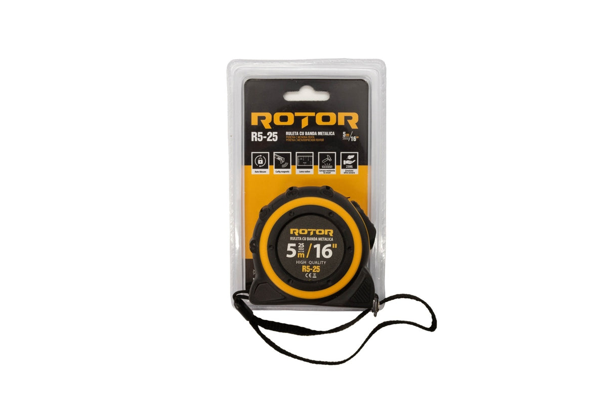 Ruleta ROTOR R5-25, 5m x 25mm, auto-blocare, curea de mana
