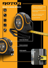 Ruletă 8m x 25mm ROTOR R8-25, Curea de mână, Auto-blocare