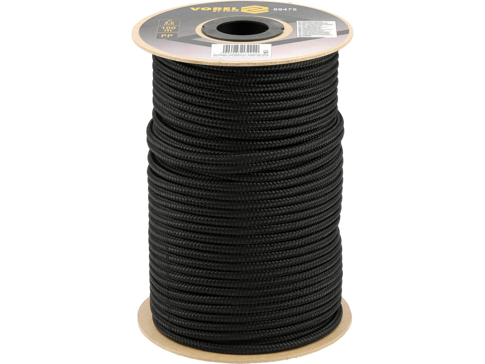 Cordelina Polipropilena Negru 8mm 100m Sthor 69475