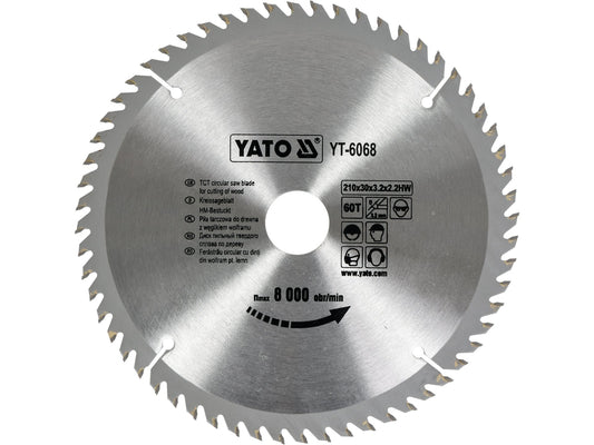 Disc Circular Lemn 210mm 60T 30mm TCT Yato YT-6068