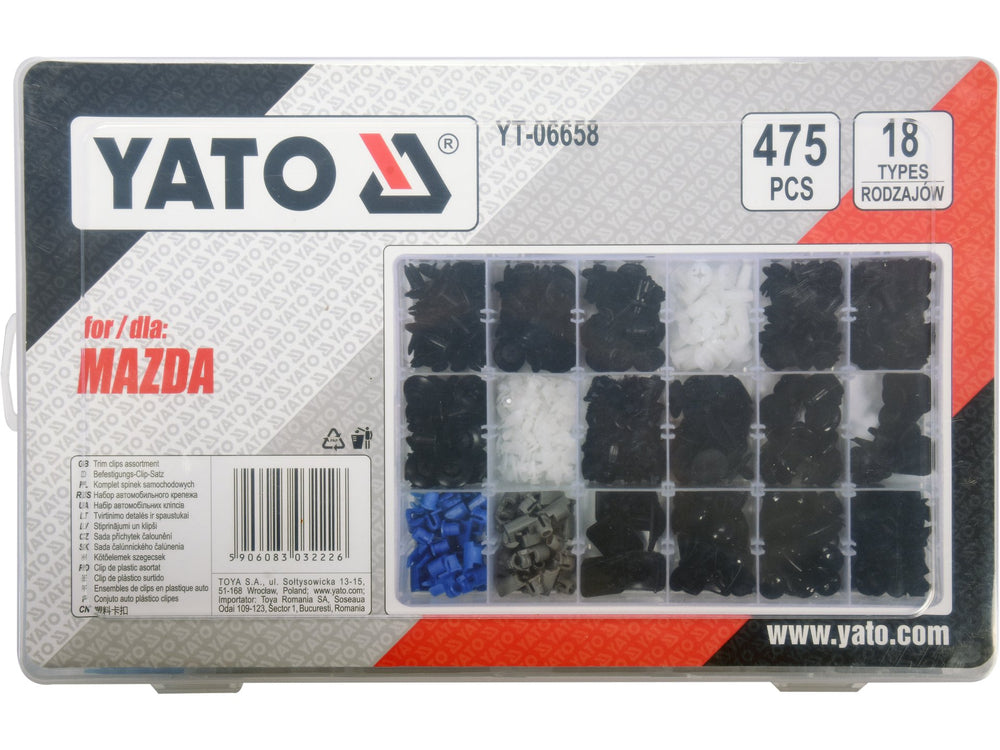 Set clipsuri auto Mazda Yato YT-06658, organizare pe 18 tipuri