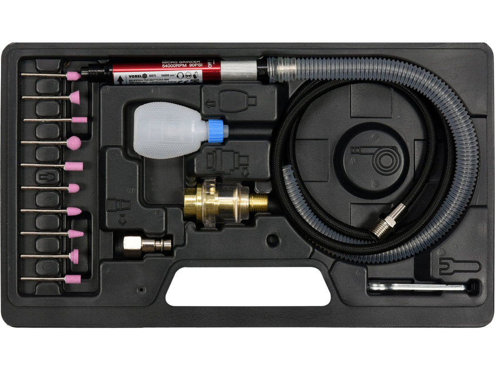 Set Mini-Freza Pneumatica 3mm 54000rpm 16 Piese Vorel 80970