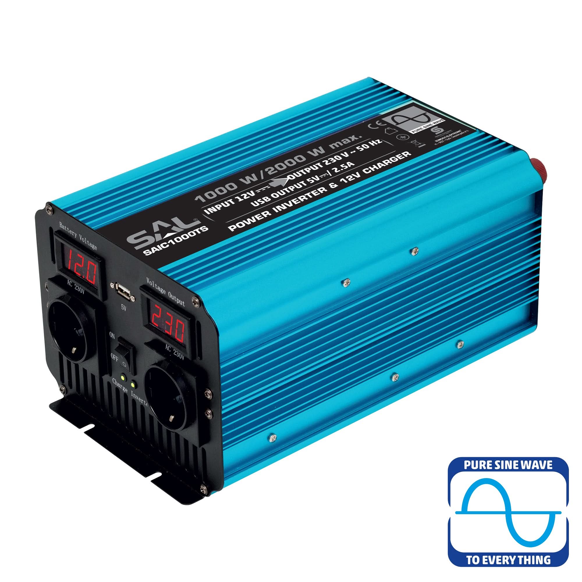 Invertor cu unda sinusoidala pura 1000W, USB, voltmetru dublu, sursa alimentare neintreruptibila SAIC1000TS