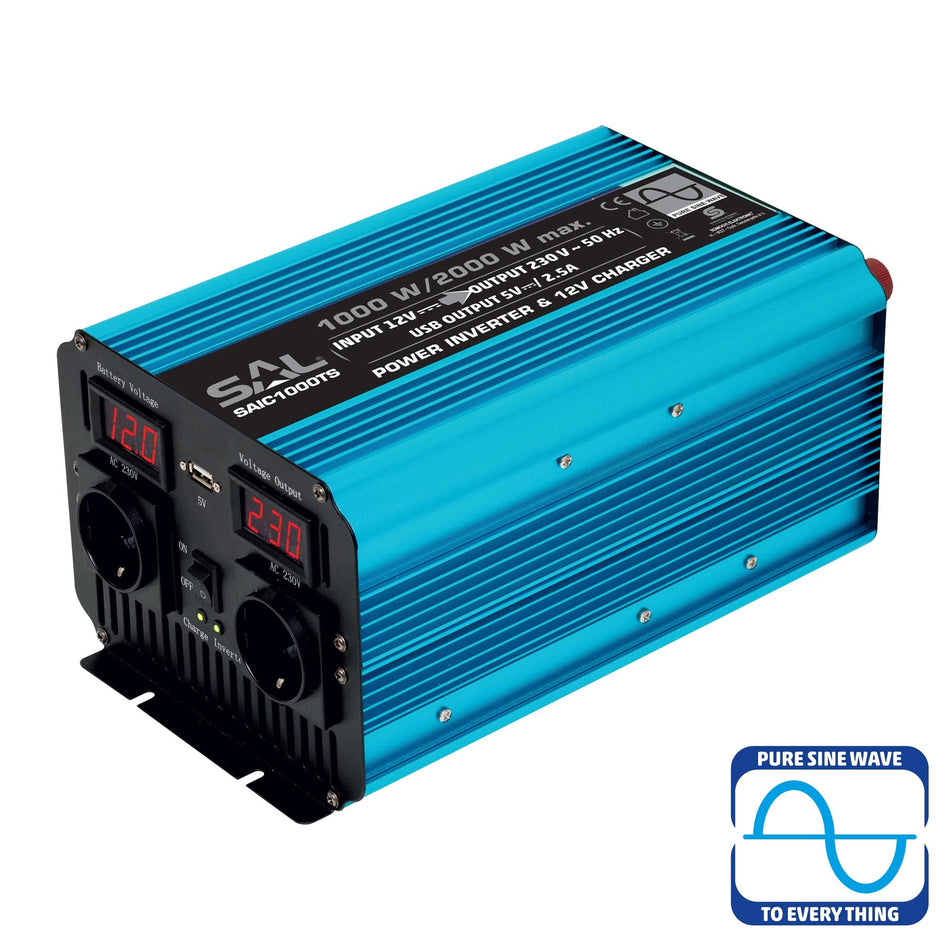 Invertor cu unda sinusoidala pura 1000W, USB, voltmetru dublu, sursa alimentare neintreruptibila SAIC1000TS