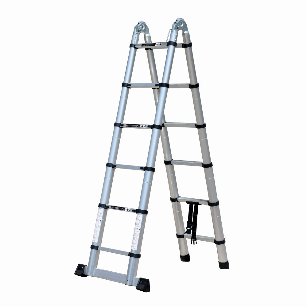 Scara telescopica din aluminiu cu balama ZEP TOOLS JL-102-2X1.9, 1.9+1.9 metri, 2x6 trepte, greutate maxima 150 kg