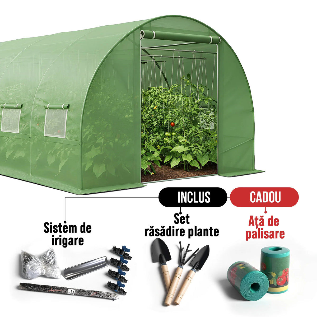 Solar gradina tip tunel 3x6x2 m folie UV4 180g cadru otel galvanizat