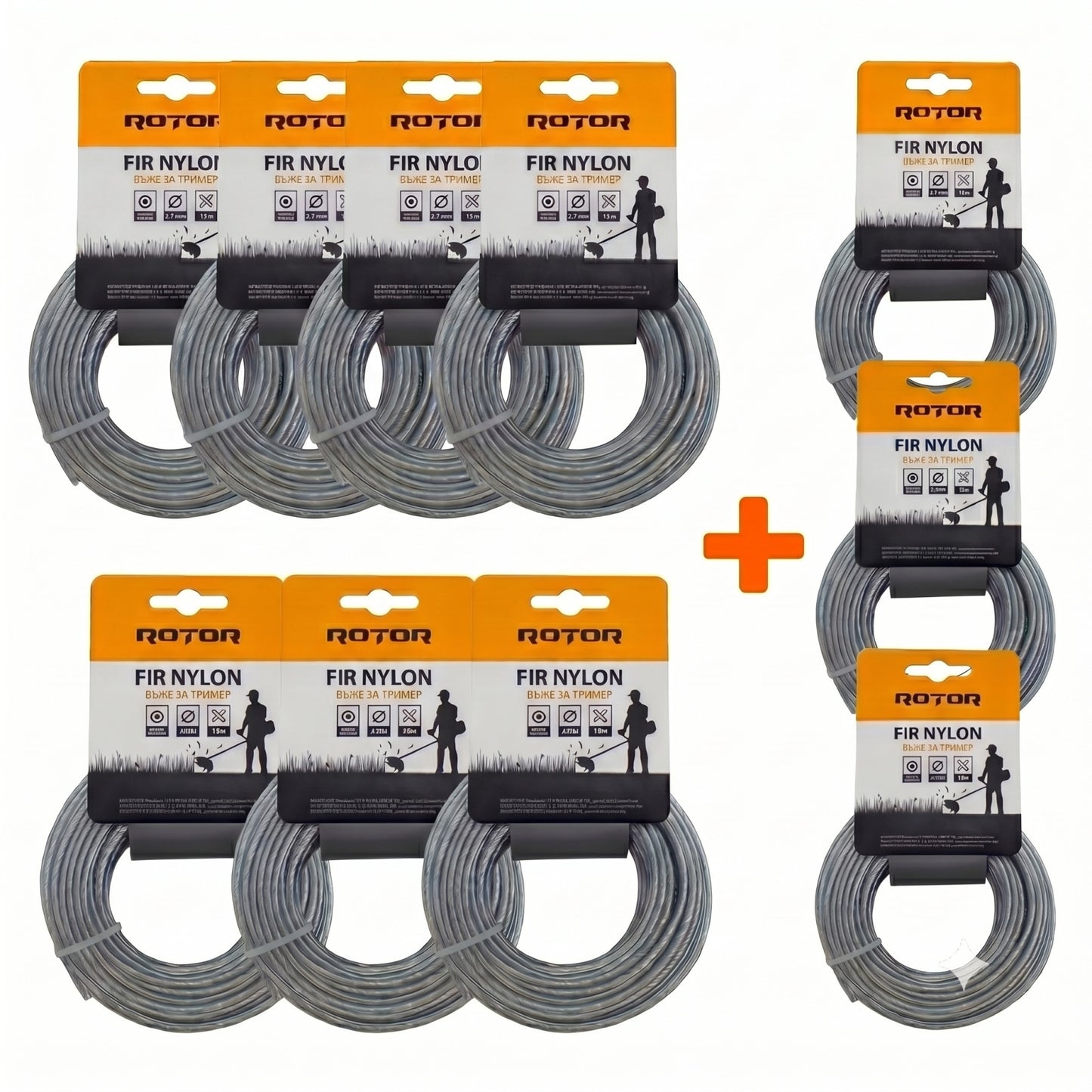 Set 10 Fire Nylon cu Insertie Otel ROTOR, 2.7mm x 15m, rotund, pentru motocoasa - imagine produs