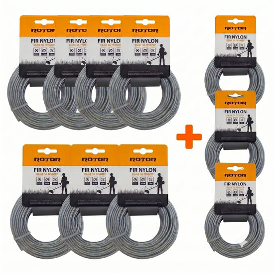 Set 10 Fire Nylon cu Insertie Otel ROTOR, 2.7mm x 15m, rotund, pentru motocoasa - imagine produs