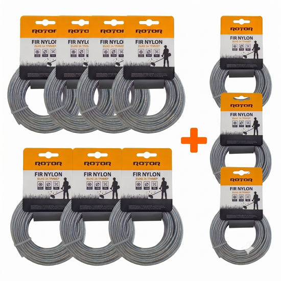 Set 10 Fire Nylon cu Insertie Otel ROTOR, 3.5mm x 15m, rotund, pentru motocoasa - imagine produs