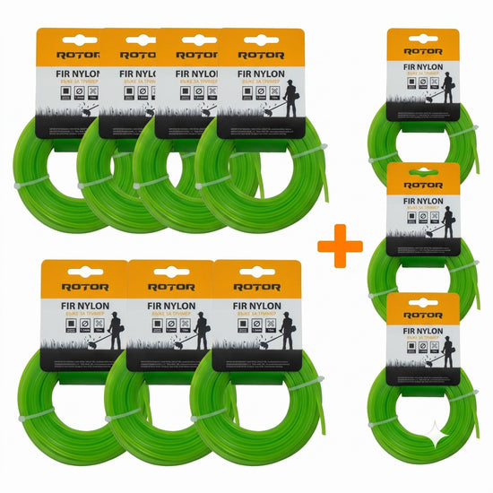 Set 10 Fire Nylon Patrat ROTOR, 1.3mm x 15m, verde, pentru motocoasa si trimmer - imagine produs
