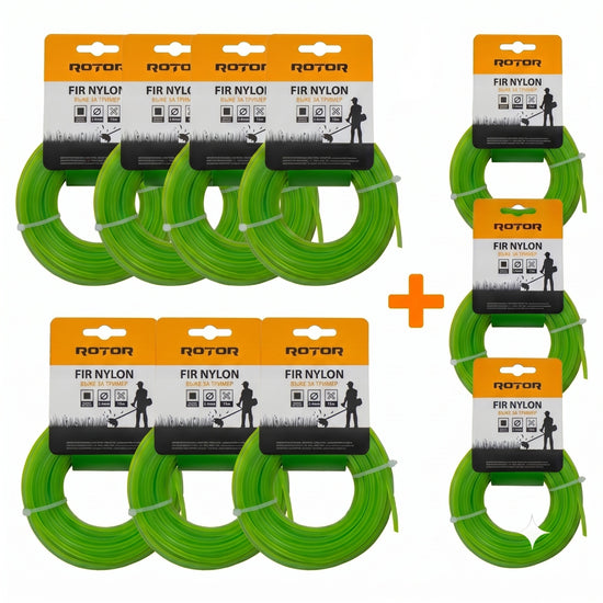 Set 10 Fire Nylon Patrat ROTOR, 2.4mm x 15m, verde, pentru motocoasa si trimmer - imagine produs