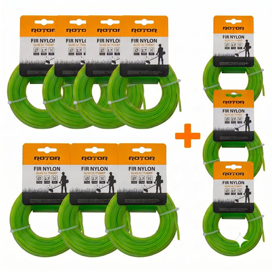 Set 10 Fire Nylon Patrat ROTOR, 2.7mm x 15m, verde, pentru motocoasa si trimmer - imagine produs