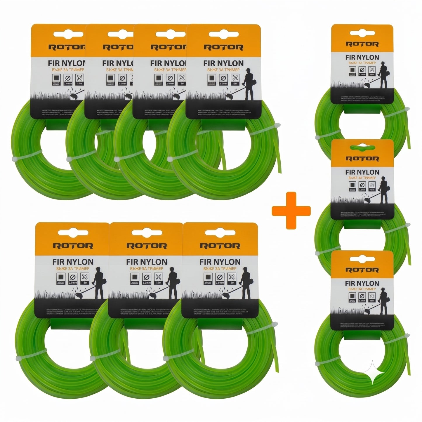 Set 10 Fire Nylon Patrat ROTOR, 2mm x 15m, verde, pentru motocoasa si trimmer - imagine produs