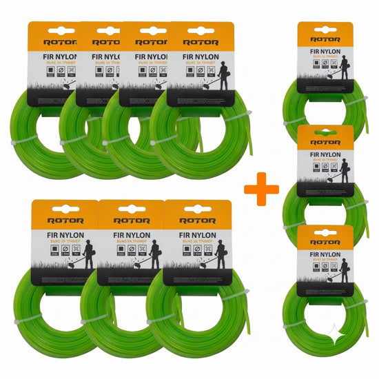 Set 10 Fire Nylon Patrat ROTOR, 2mm x 15m, verde, pentru motocoasa si trimmer - imagine produs
